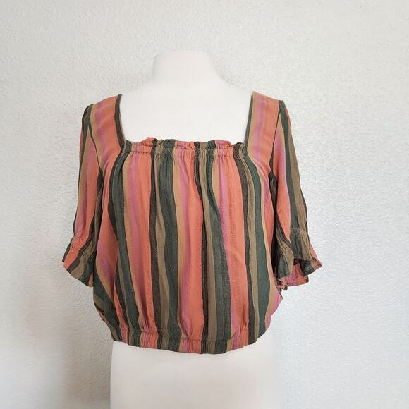 American Eagle Outfitters Tops - American Eagle Striped Crop Short Sleeve Boho Blouse Size L